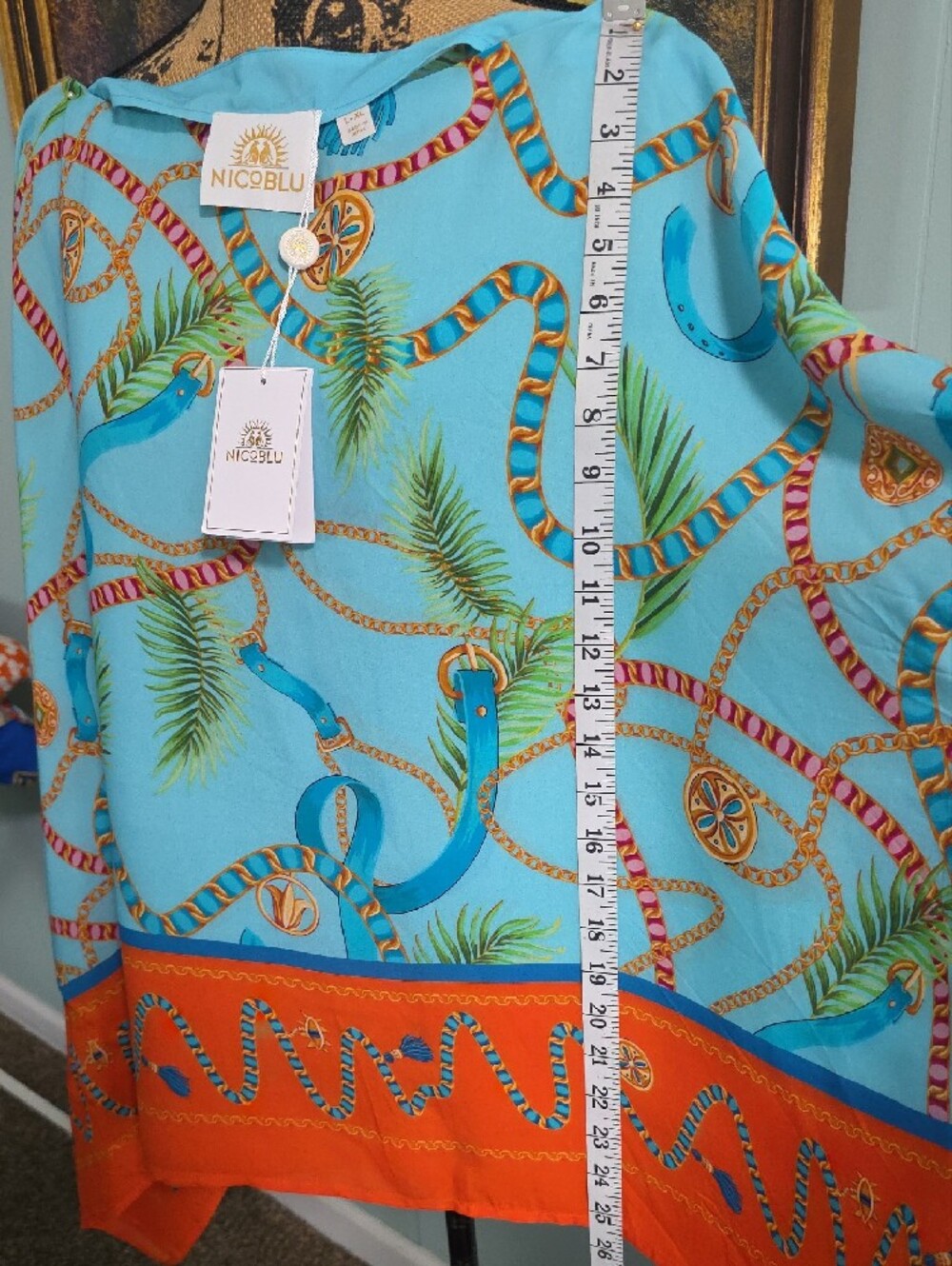 NWT Nicoblu Tunic 100% Viscose Silk-Feel Blue & Orange - Picture 6 of 7